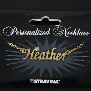 HEATHER Name Goldtone Rhinestone Accent 14.5" w 4.5" Multi Ring Ext Necklace